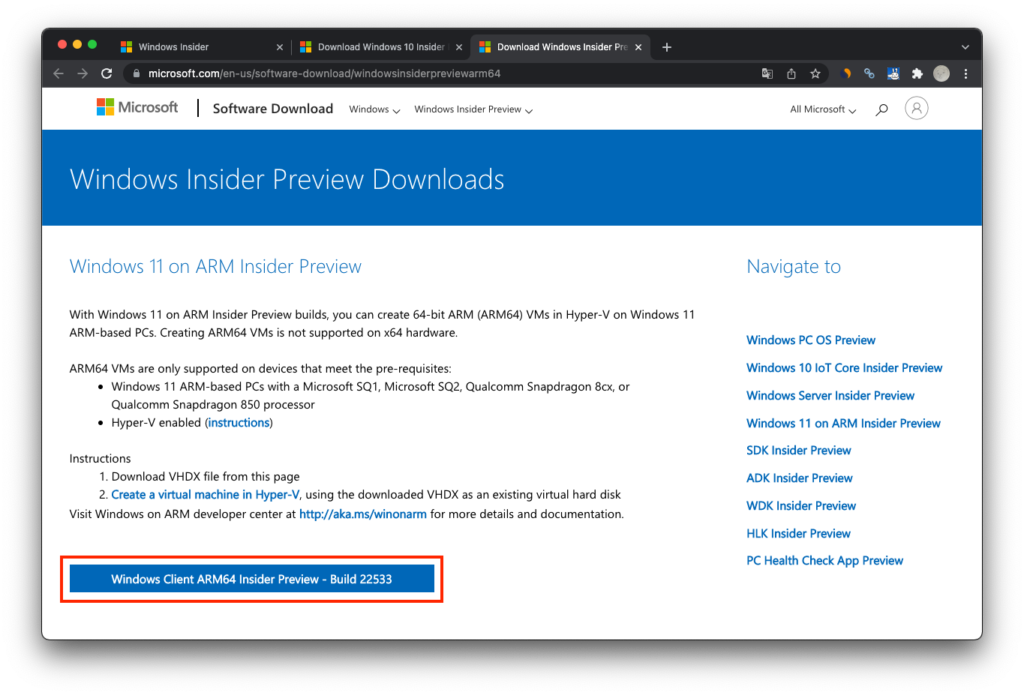 【Windows11】ARM Insider Preview版ISOファイルのダウンロード手順 インフラエンジニアの技術LOG