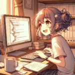 ABLENET VPS アニメ風 女の子 プログラミングをしている VPSを利用している 楽しそうにしている